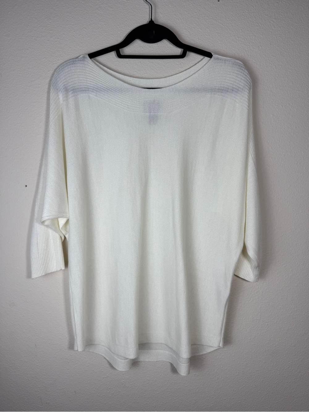 Chico's Womens Sweater Size 2 L White Knit Cashmere Blend Boat Neck Dolman